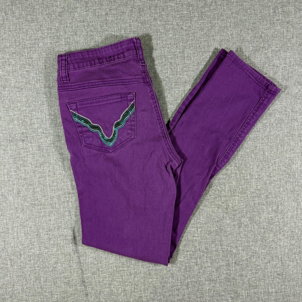 VTG Baby Phat Skinny Jeans Girls 7/8 Purple Y2K McBling Sequin Cat Logo Jeans